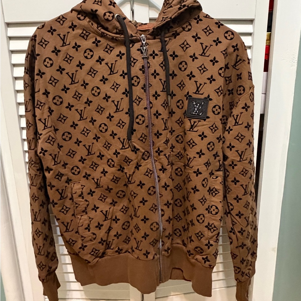 Louis Vuitton Brown Monogram Zip-Up Sweater and pant set